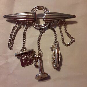 Vintage  Brooch with old phones